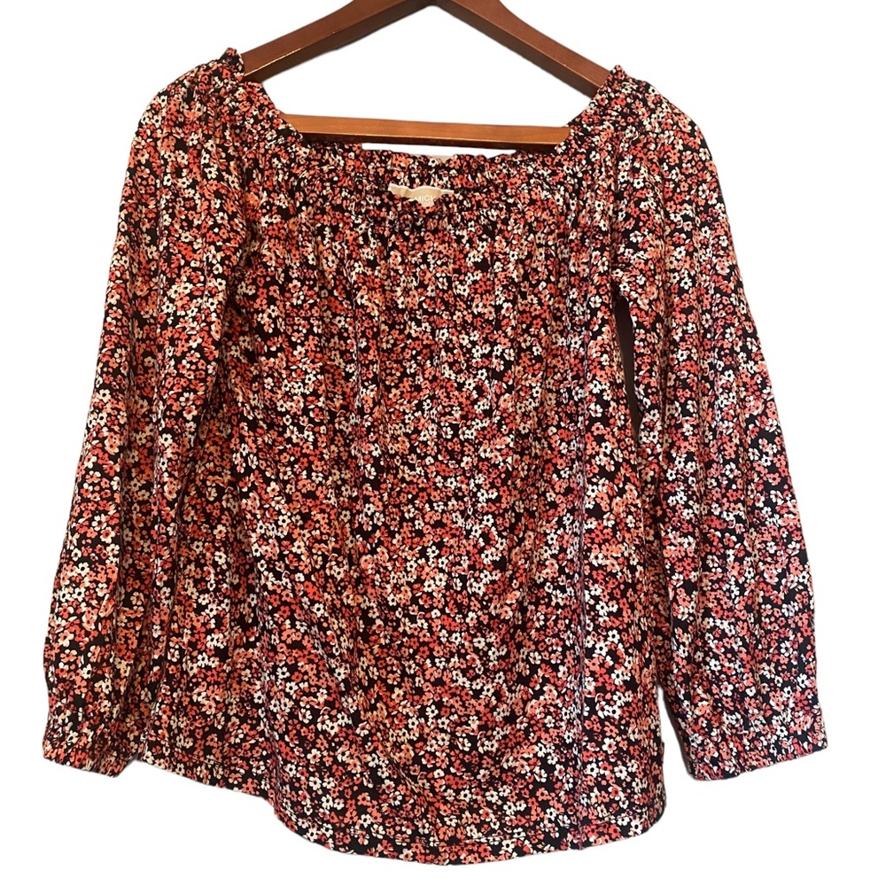 Michael Kors Long Sleeve Off the Shoulder Floral Top